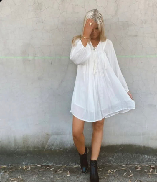 Winter Vibe Boho White Dress